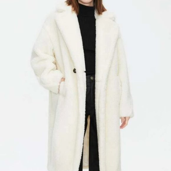 . Jackets & Blazers - Cream Faux fur oversized button front pocket Teddy Coat